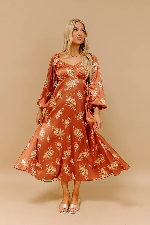 Sweet Whimsy Floral Satin Midi | Impressions Online Boutique