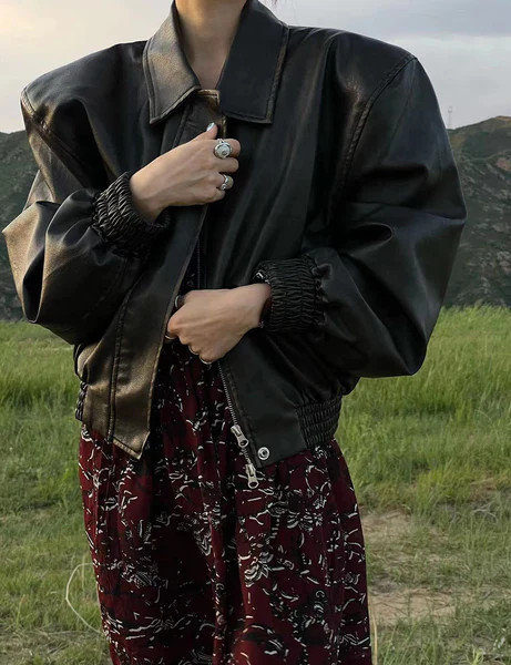 Padded Crop Black Leather Jacket | Pixie Market