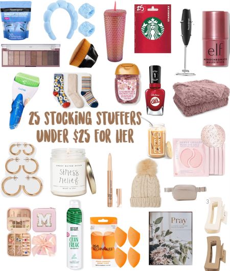 25 stocking stuffers under $25 for her! Stocking stuffer ideas for women!! Gift cards, makeup brushes, claw clips, devotional, beanie, candle, blanket, frother, and more!! 

#LTKCyberWeek #LTKGiftGuide