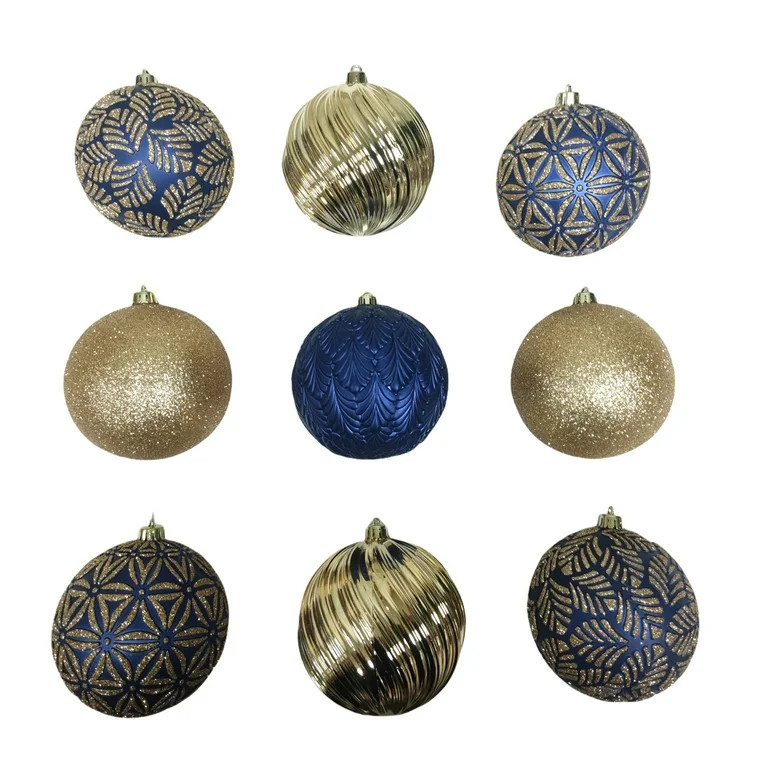 100 mm Shatterproof Christmas Ornaments, Navy & Gold, 9 Count, by Holiday Time | Walmart (US)