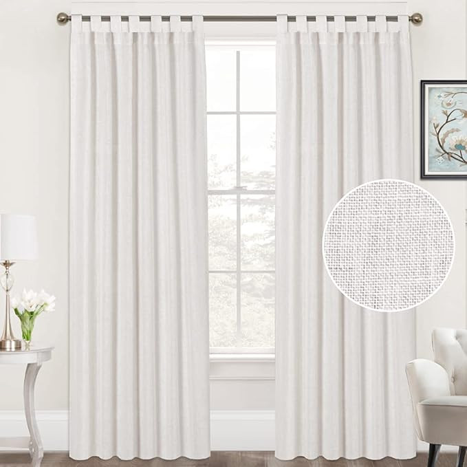 Natural Linen Curtains 84 Inches Long Tab Top Semi Sheer Curtain Drapes Elegant Casual Linen Text... | Amazon (US)