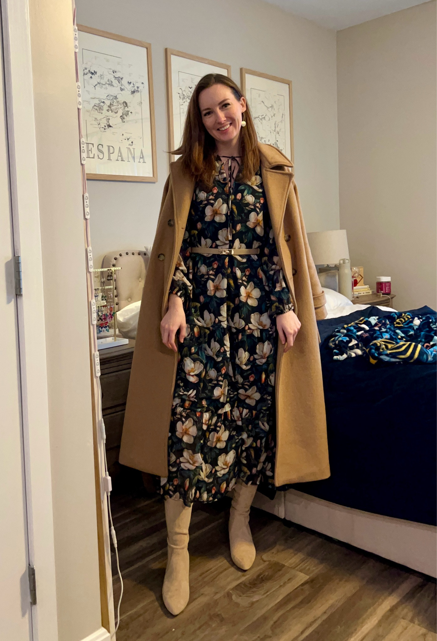 Did I forget anything? 😇 Brightening up this beautiful moody dress from @ivycityco for a nicely contrasting winter look 

My coat is currently 50% off! I’m 5’8” wearing XS.
My dress is also on clearance, I’m wearing an XXS since it runs large and flowy. It comes with a matching belt. Boots run TTS

#tznius #modestfashion #tsnioutfashion #modestfashionista #tzniut #skirtgirl #modestdresses

#LTKSaleAlert #LTKStyleTip #LTKWorkwear