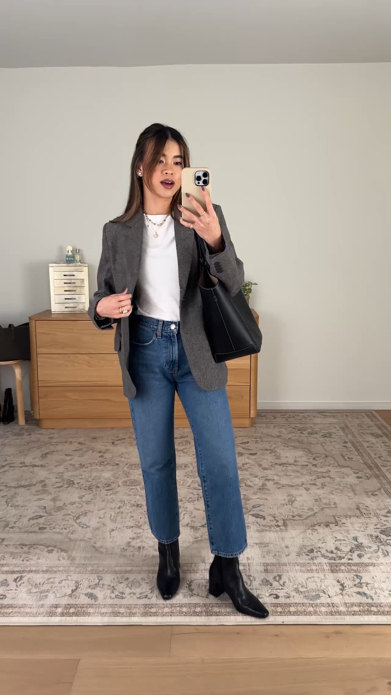 The perfect work blazer from @Quince! 

Sizing info:  
•Quince Bella Rigid Straight Jeans (Size 24 Short in Horizon Blue) 
•Quince cotton boxy crewneck tee (Size XS in White) 
•Quince Italian Wool Oversized Blazer (Size XS in Textured Brown) 

petite fashion, get dressed with me, outfit inspiration, ootd, nashville outfit, Nashville influencer, petite style, vacation style, casual outfits, mom style, petite pants, fall outfits, fall outfit info, fall pants, fall outfit idea, fall top, fall blazer, fall shoes, quince, petite jeans, quince, quince jeans, fall boots, ankle boots, wool blazer, work blazer 

 #LTKootd #LTKSeasonal #LTKWorkwear