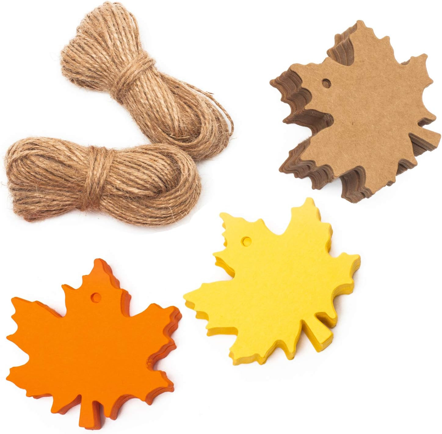 Whaline 150 Pcs Fall Gift Tags Maple Leaves Favor Paper Tags Favor with 131 Feet Natural Jute Twine for Autumn, Thanksgiving, Wedding, Craft Presents (3 Colors) | Amazon (US)