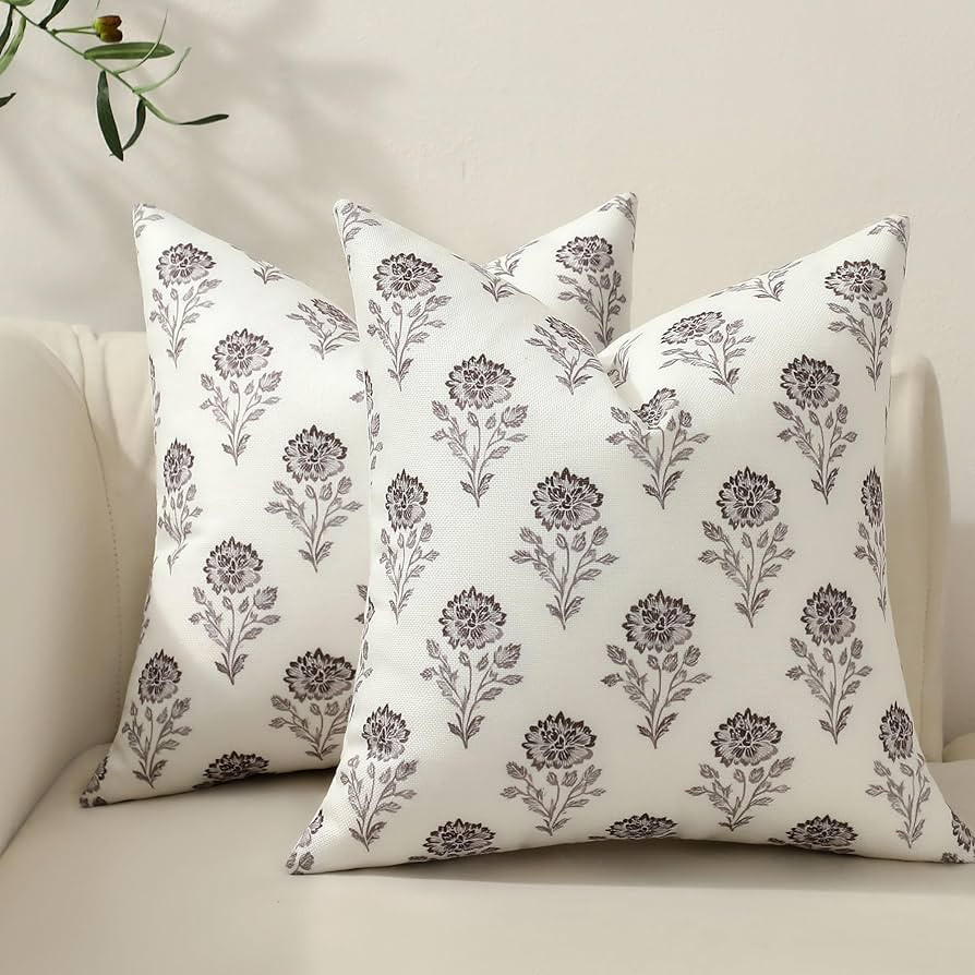 Set of 2 Floral Pillow Covers 18x18 Inch, Vintage Floral Throw Pillow Covers Neutral Farmhouse Cu... | Amazon (CA)