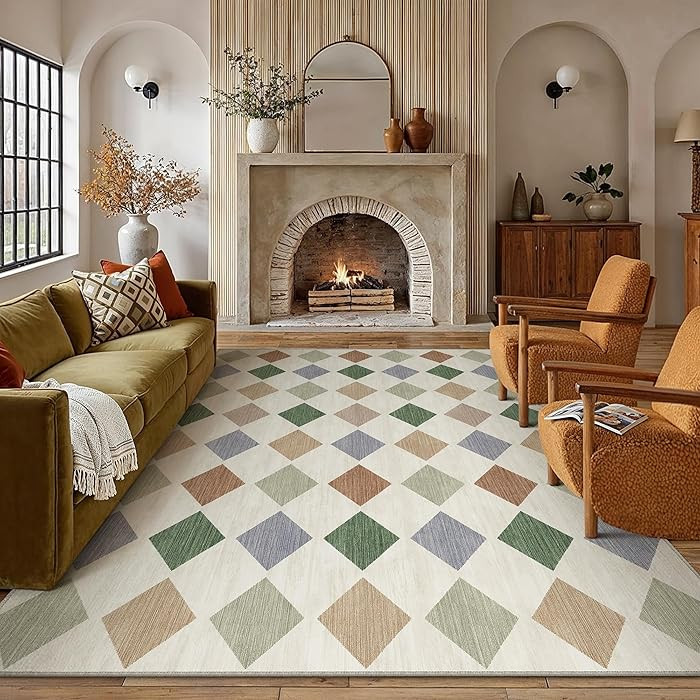 8x10 Checkered Area Rugs for Living Room Colorful Machine Washable Large Rug Non-Slip Stain Resis... | Amazon (US)