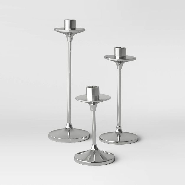 Set of 3 Aluminum Tapered Candleholders Silver - Threshold™ | Target