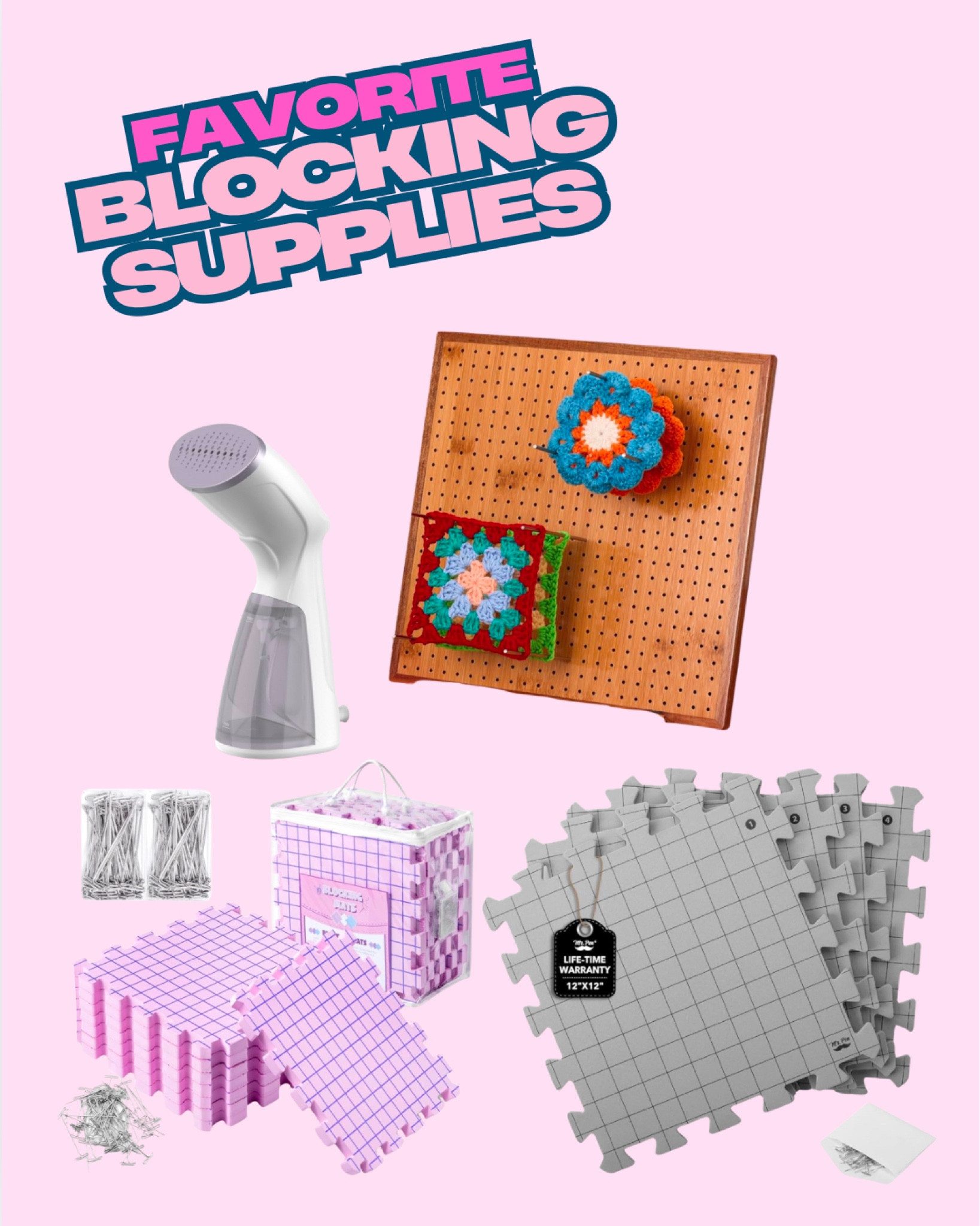 Favorite blanket blocking supplies for crochet projects 