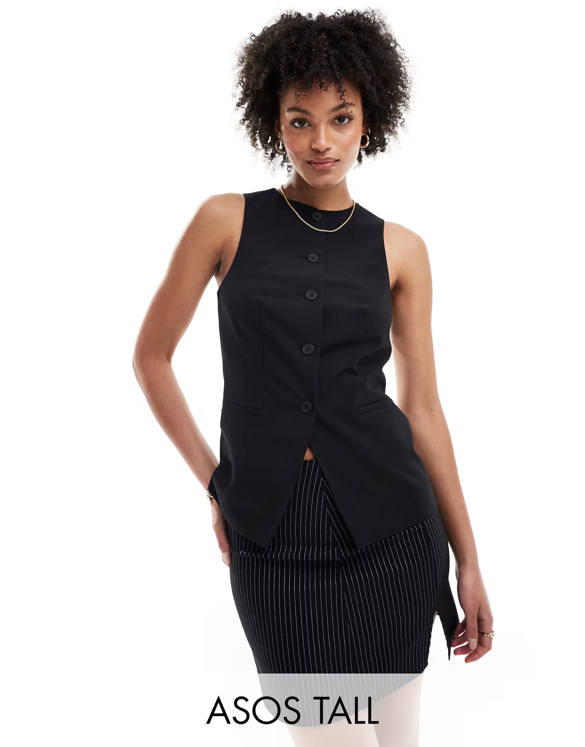 ASOS DESIGN Tall high neck waistcoat in black | ASOS (Global)