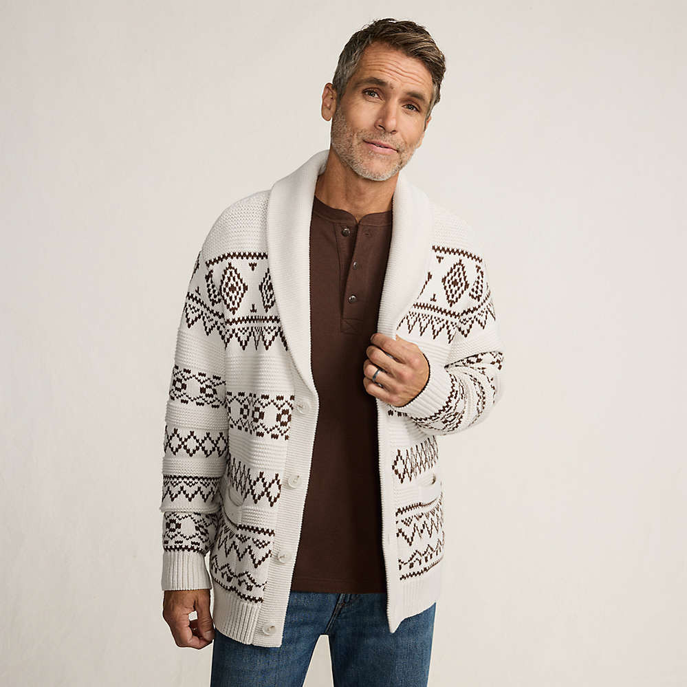 Men's Long Sleeve Cotton Blend Shawl Fairisle Cardigan | Lands' End (US)