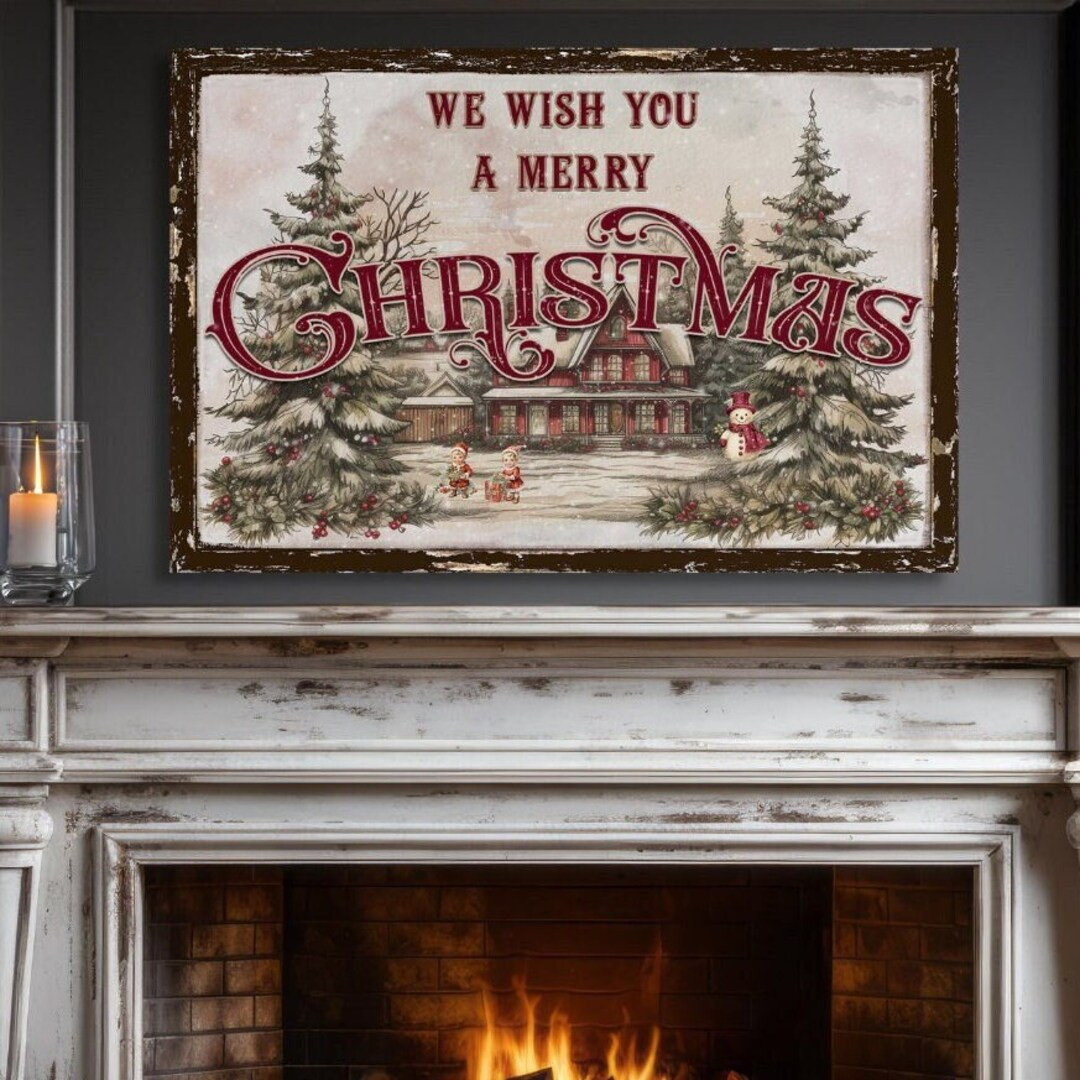 We Wish You A Merry Christmas Sign, Vintage Christmas Decorations, Large Canvas Wall Art, Holiday... | Etsy (US)