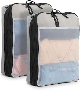 Premium Compression Packing Cube Set (Grey with White Mesh) | Amazon (US)