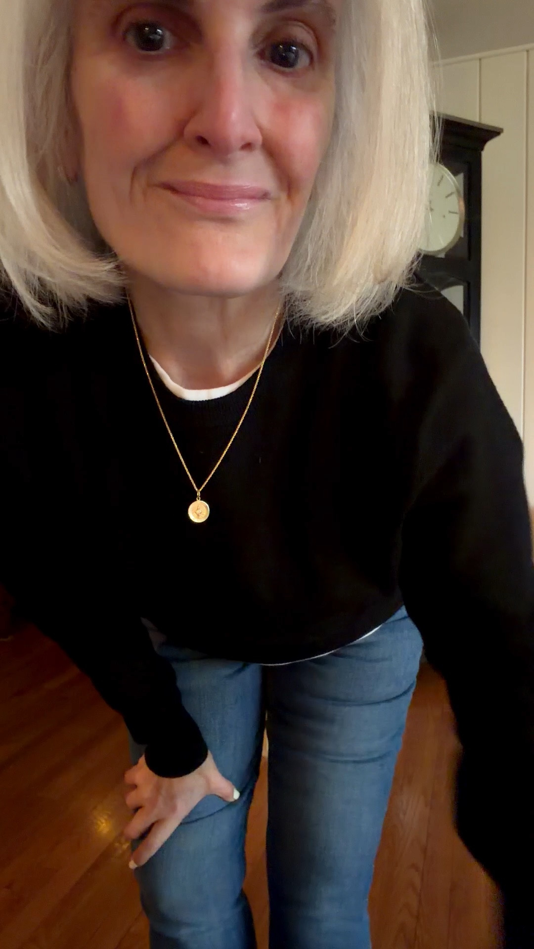 My fav skinny jeans and sweater that feels like cashmere . My penny loafers are 13 years old and look brand new 

#LTKOver40 #LTKMidsize #LTKPetite