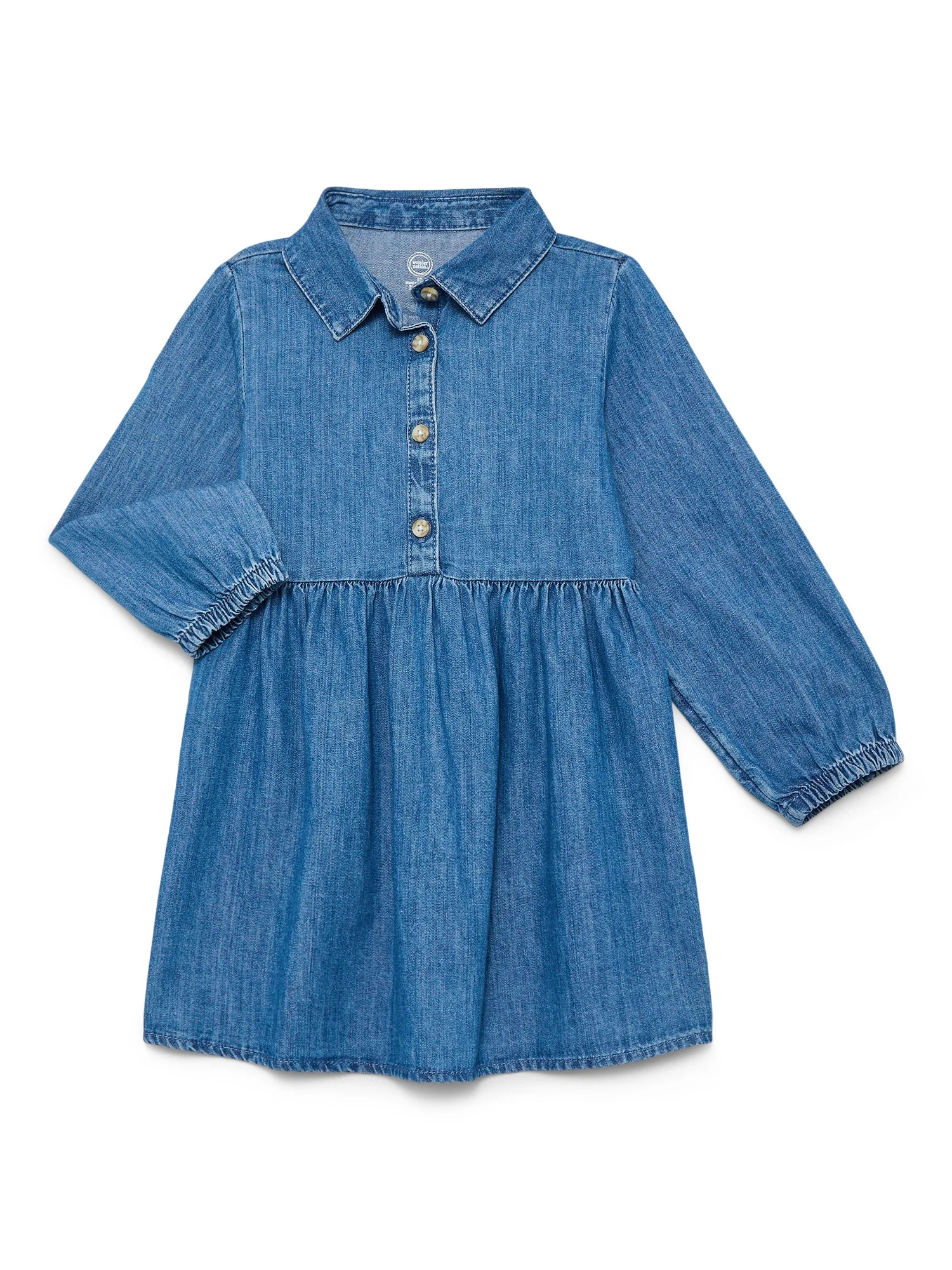 Wonder Nation Toddler Girls' Denim Shirtdress with Long Sleeves, Sizes 12M-5T | Walmart (US)