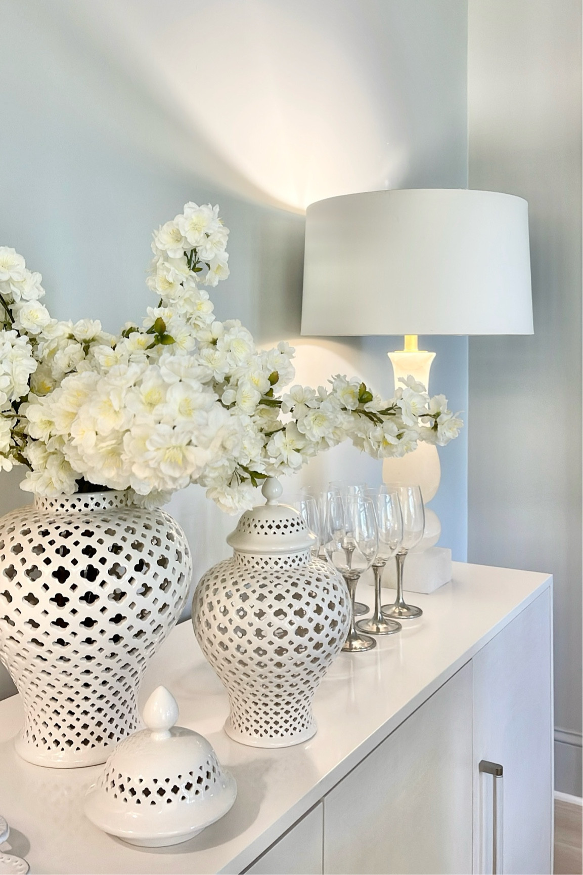 Dining room console, buffet, sideboard
Storage furniture 
Marble lamp
Ginger jars, white 
Faux flowers, stems
Home decor


#LTKhome