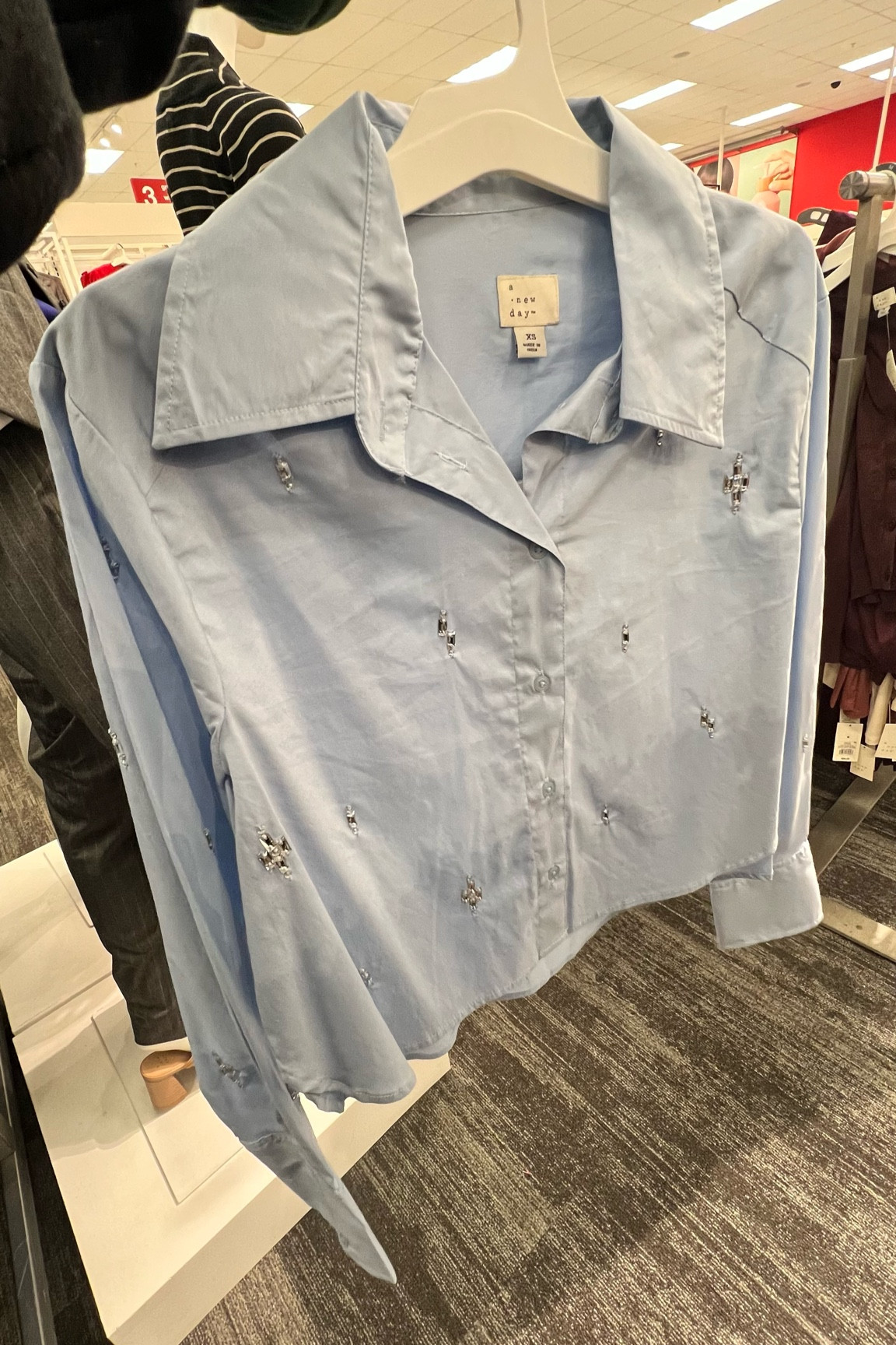 Women's Long Sleeve Embellished Collared Button-Down Shirt - A New Day™ Blue

#LTKStyleTip #LTKMidsize #LTKHoliday