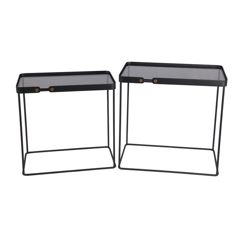 Privilege Rectangular Metal Accent Tables with Glass Top in Black (Set of 2) - Walmart.com | Walmart (US)