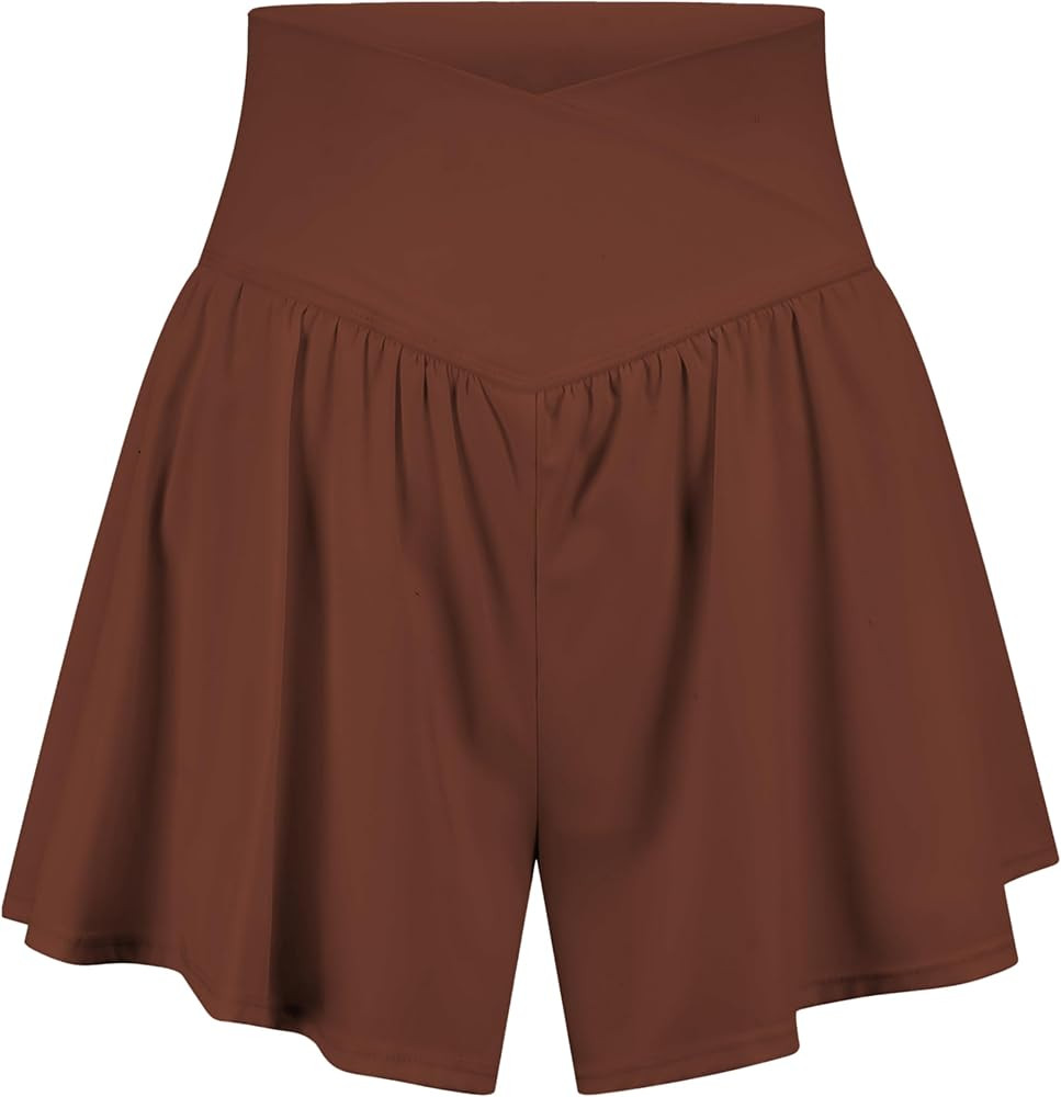 Womens Crossover Athletic Shorts Flowy Running Shorts with Pockets Spandex Butterfly Workout Tenn... | Amazon (US)