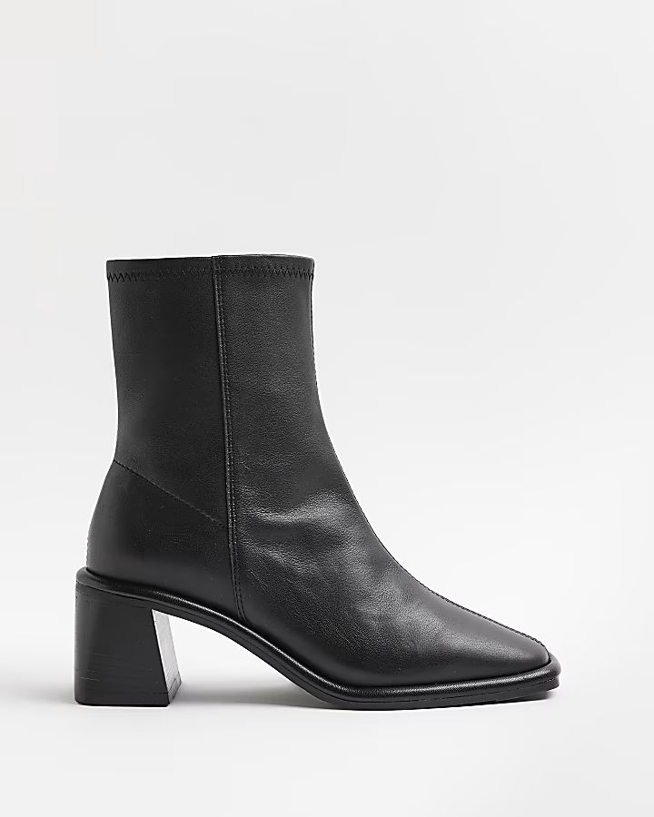 Black leather block heel ankle boots | River Island (UK & IE)