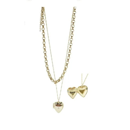 Time and Tru Goldtone 2 Row Multi Length Necklace with "My Person" Locket, 2 Pieces | Walmart (US)