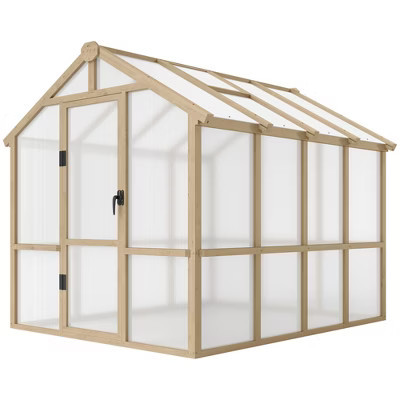 6.6 x 8 ft. Polycarbonate Greenhouse Wooden Walk-in Greenhouse Kit with Thickened Panels, Roof Vent | Target