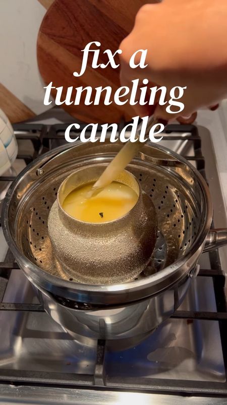 HOW TO FIX A TUNNELED CANDLE!
My expensive capri anthro candles ALWAYS tunnel, no matter how well I follow the instructions. 
All you need is a $5 candle kit:
1. Melt your candle over a pot of boiling water (takes 30 mins depending on the candle size)
2. Take out the old wick
3. Add 3 or more wicks using the wick kit, depending on the candle size 
4. Let the candle harden and trim the ends! 
.
.
.

#christmasdecor #pinkchristmas #holidayhome #christmasdecorating #christmastime #christmasmood #christmasideas #christmasinspiration #candlehack #lifehack #tunneledcandle #hack #trick #candletrick
#christmasdecorations #holidaycandle #christmasgarlandSale 

#LTKHoliday #LTKHolidaySale #LTKhome