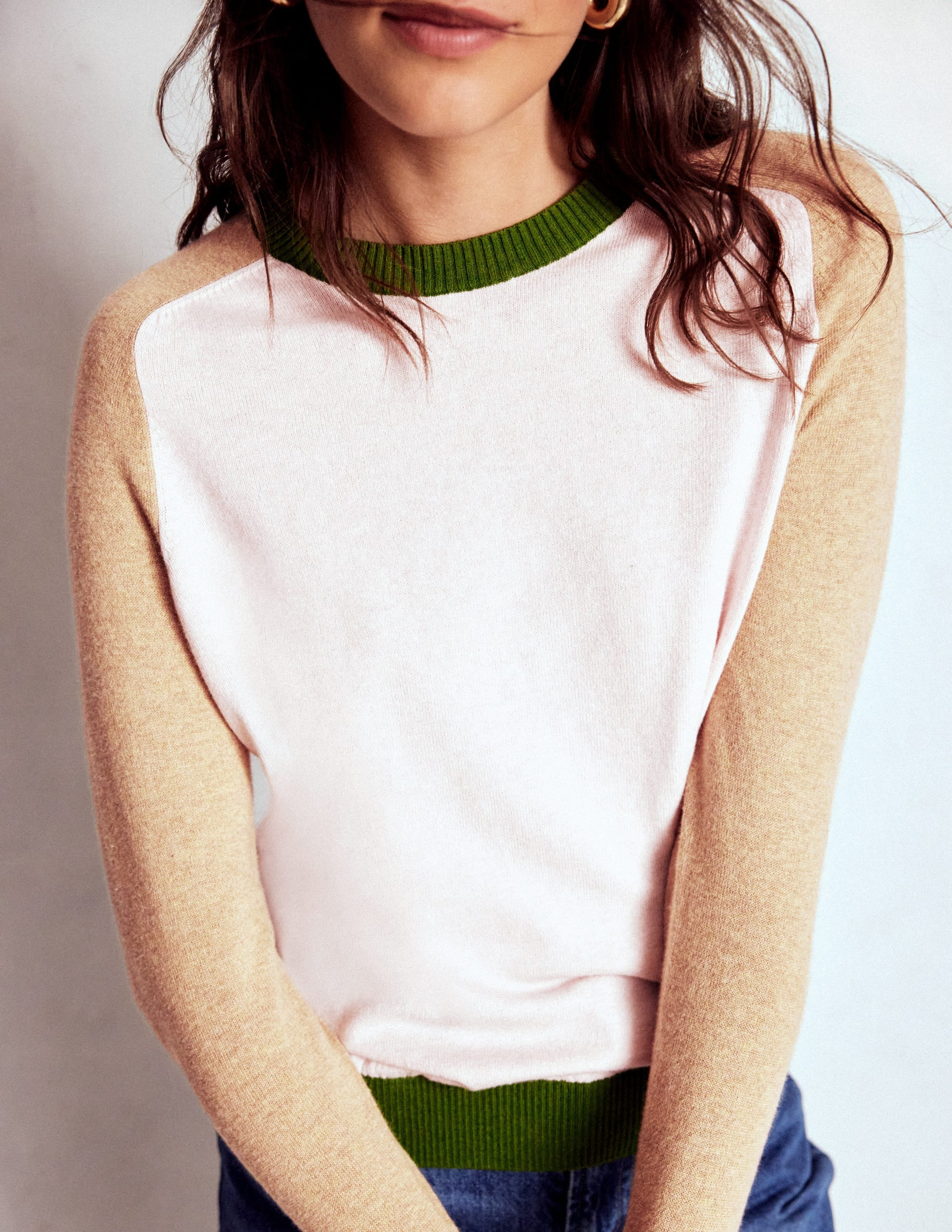 Meg Saddle Sleeve Sweater-Pink, Green Colour Block | Boden (US)
