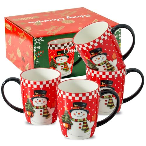 HASENSE Christmas Coffee Mugs Set of 4,15 oz Ceramic Holiday Cups with Handles, Matching Xmas Mugs for Hot Cocoa,Coffee or Tea,Ideal Xmas Gifts for Family,Friends,and Holiday Parties,Colorful | Amazon (US)