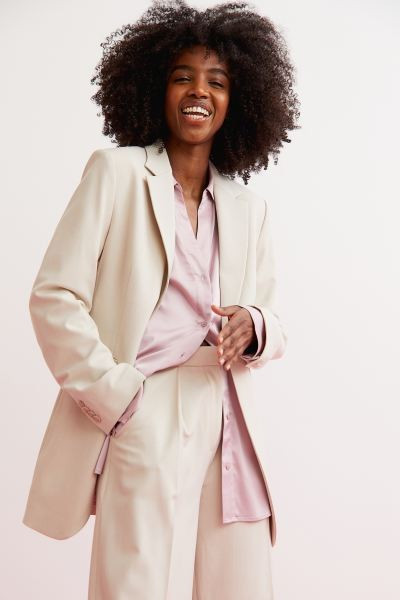 Long Jacket Beige Jacket White Jacket Spring Outfits Work Wear Business Casual | H&M (US + CA)