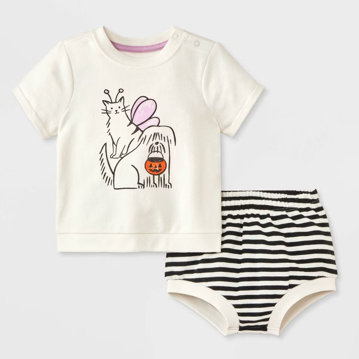 Baby 2pc Halloween Dog & Cat Trick-Or-Treating T-Shirt & Bloomer Set - Cat & Jack™ Cream | Target