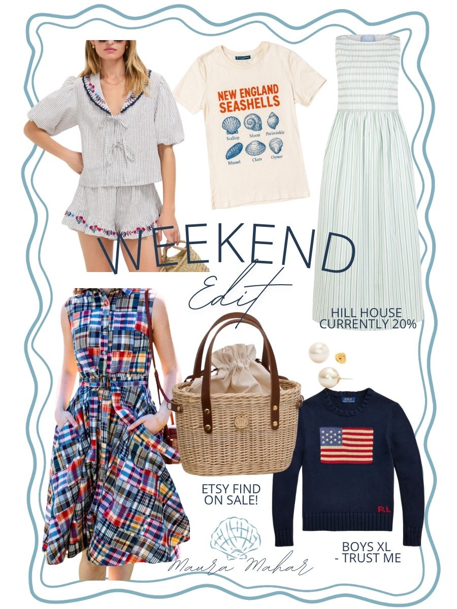 Round up of the best summer finds this week! 

Ralph Lauren flag sweater
Tuckernuck set 
Wicker bag
Madras halter dress
Shell Tshirt 
Hill house dress 

#LTKSeasonal #LTKSaleAlert