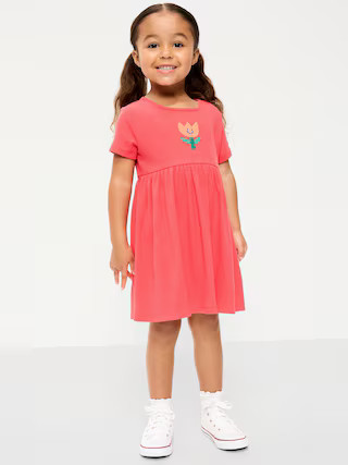 Short-Sleeve Ribbed Graphic Dress for Toddler Girls | Old Navy (US)