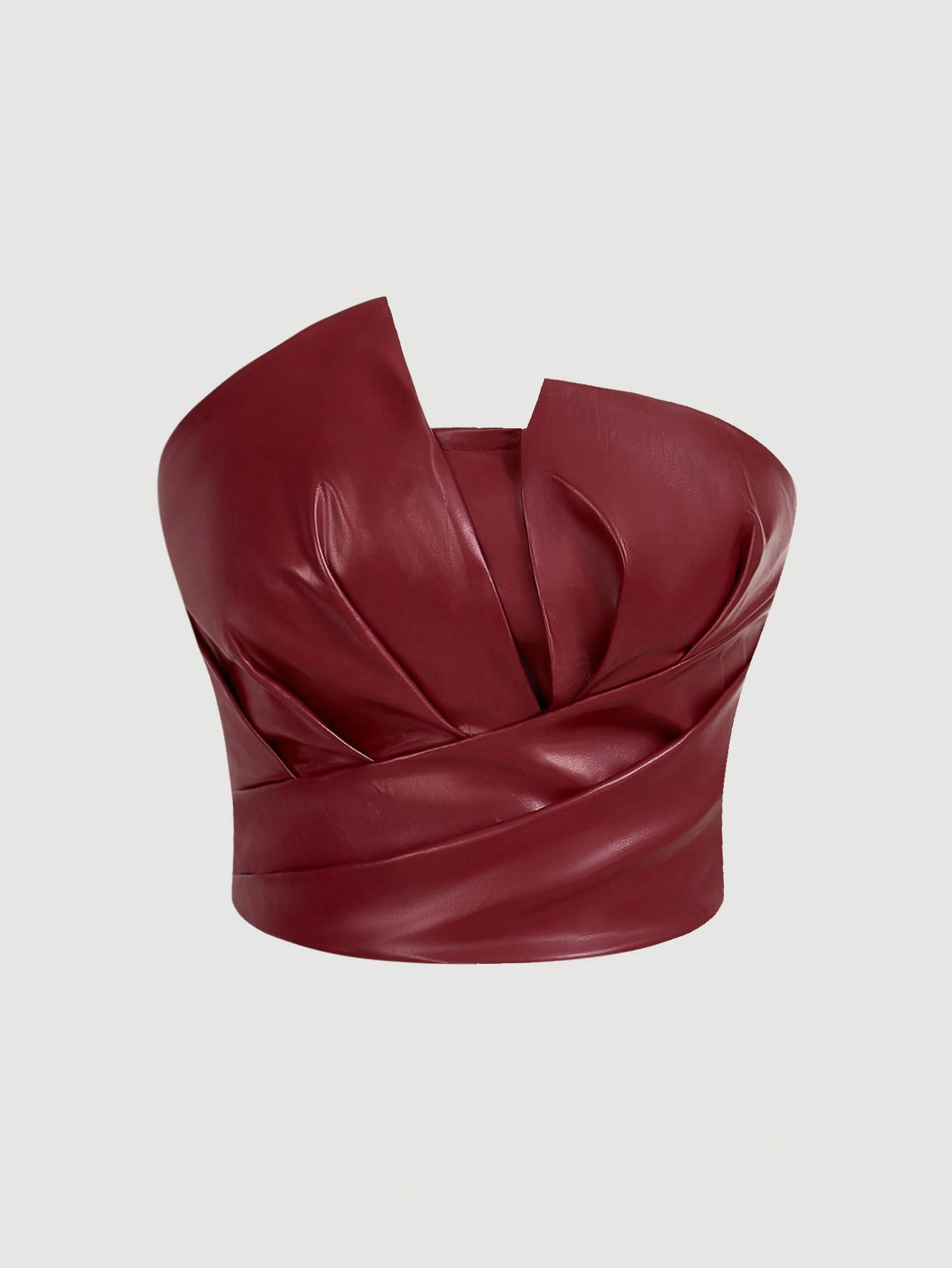 SHEIN Privé Women's Elegant Chic Vintage Sexy Street Wine Red Solid PU Asymmetric Cold Shoulder ... | SHEIN