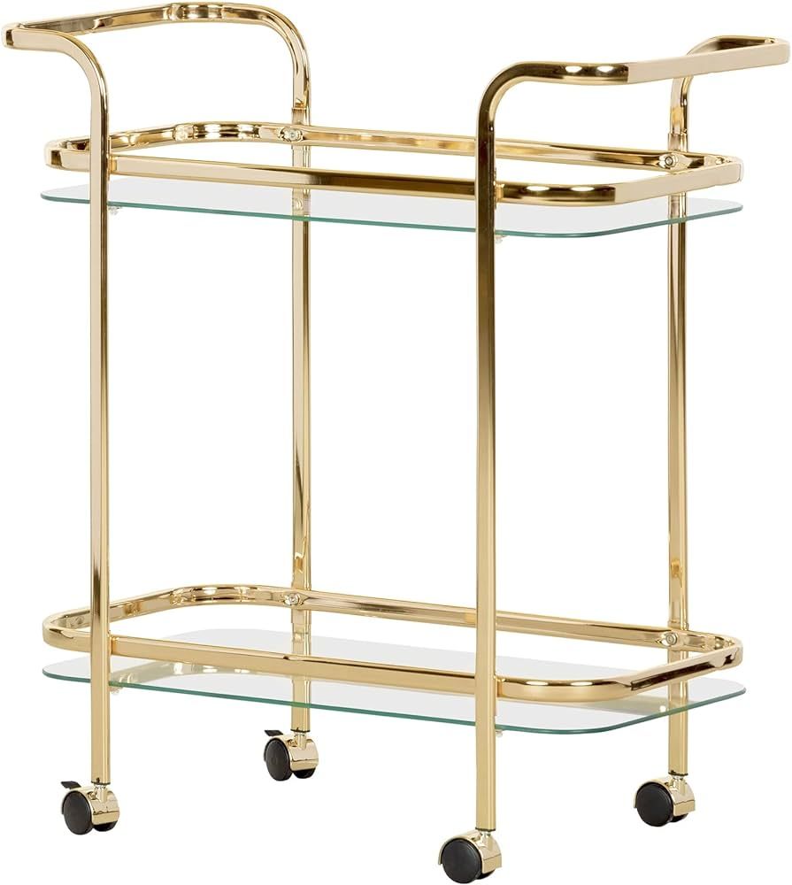 South Shore Maliza Bar Cart-Gold and Glass, 13.75"D x 27"W x 29"H | Amazon (US)
