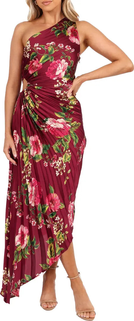 Kleo Floral Pleated One-Shoulder Satin Cocktail Dress | Nordstrom