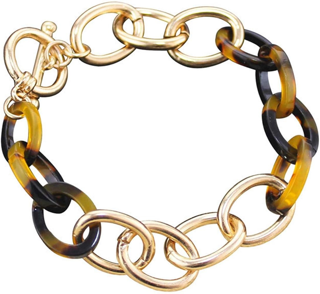 Cable Link Bracelets Two Tone Circles Chain Silver and Gold Wire Link Bangle Bracelets Chunky Fla... | Amazon (US)