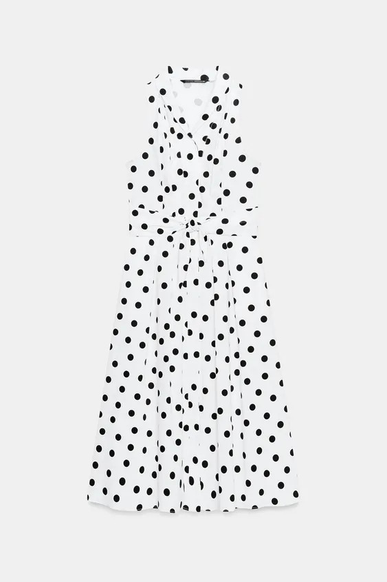 Midi dress with a lapel collar, V-neckline, and sleeveless design. Features waist darts and a mat... | Zara Canada