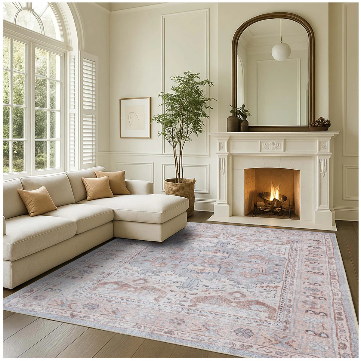 Atiya Neutral Earth Beige Vintage Turkish Rug | Fame Rugs