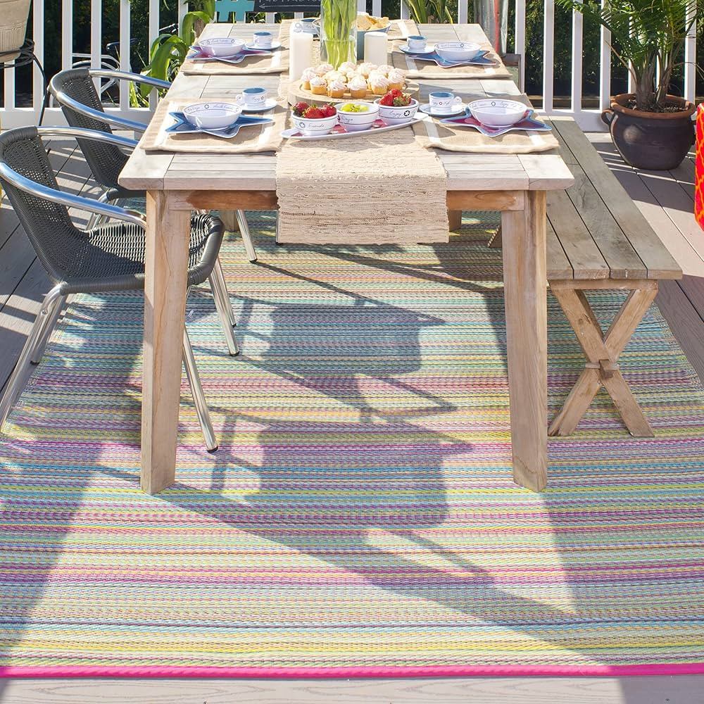 Fab Habitat Striped Outdoor Rug - Waterproof, Fade Resistant, Crease-Free, Reversible - Premium R... | Amazon (US)