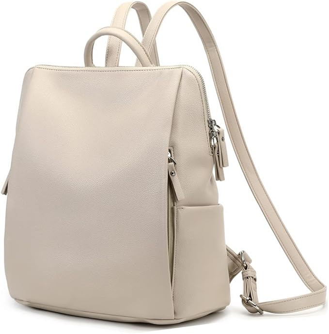 LORADI Lightweight Soft PU Leather Backpack Purse for Women, Anti-theft Travel Bag, Beige | Amazon (US)