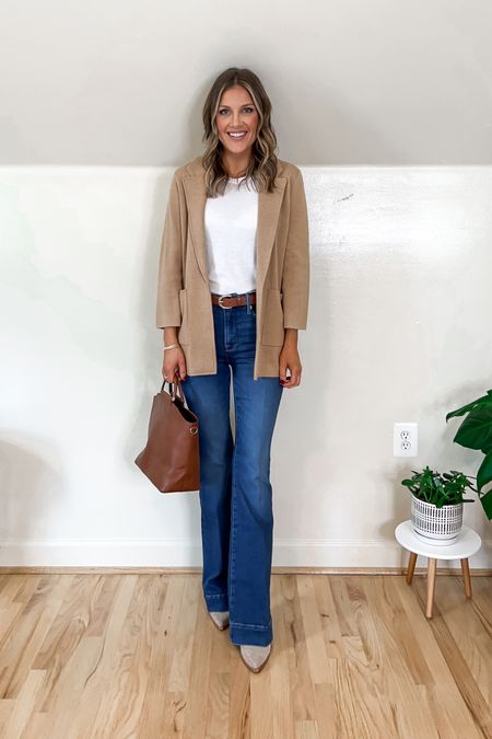 How to style flare jeans for the office - 

Sweater blazer - XS 
Jeans- 0/25 - TTS or go up one 
(I’m 5’6” for height reference) 
Linking similar white tees 

JEANS ARE 25% OFF WITH CODE: FAM25


#LTKstyletip #LTKshoecrush #LTKsalealert