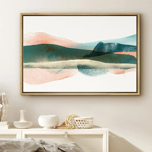 PixonSign Framed Canvas Print Wall Art Abstract Green Watercolor Hills Nature Wilderness Illustra... | Walmart (US)
