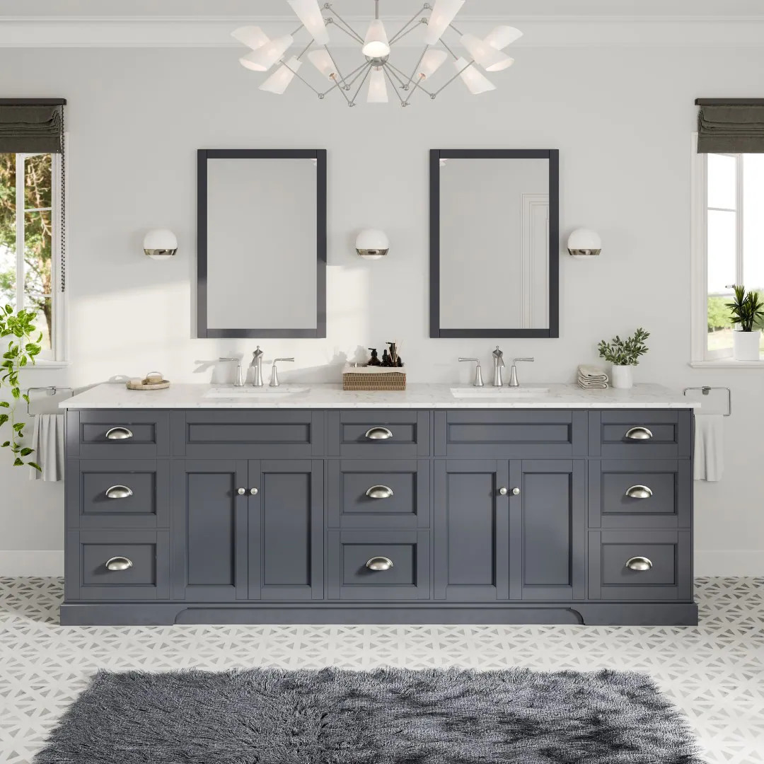 Eviva Epic 96-in Charcoal Gray Undermount Double Sink Bathroom Vanity with White Quartz Top (Fully Assembled) | EVVN666-96CGR | Lowe's