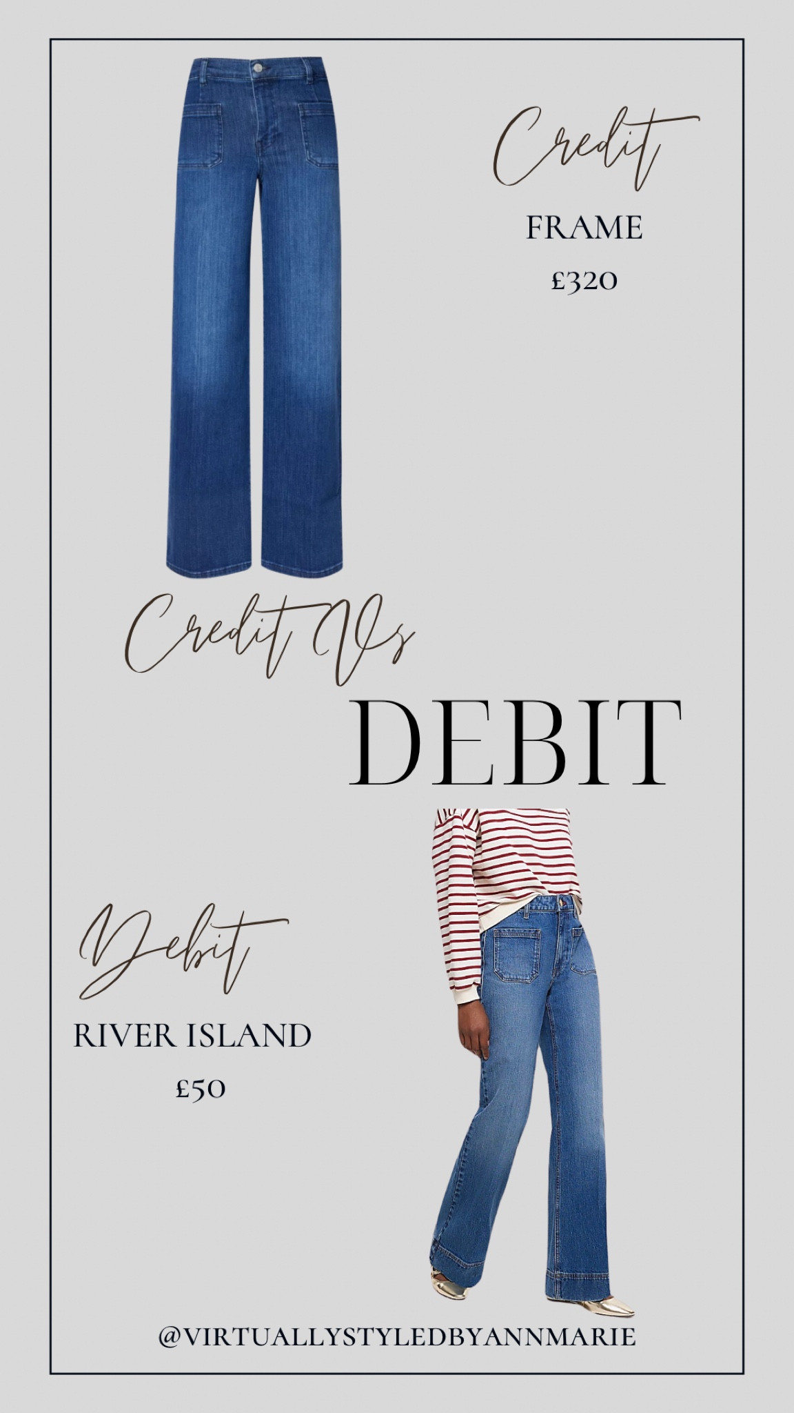 Credit Vs Debit 

Wide leg jeans designer vs high street 

#LTKfindsunder50 #LTKeurope #LTKfindsunder100