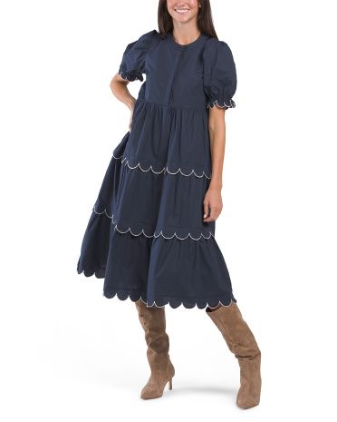 Contrast Scalloped Tiered Midi Dress | Casual Dresses  | Marshalls | Marshalls