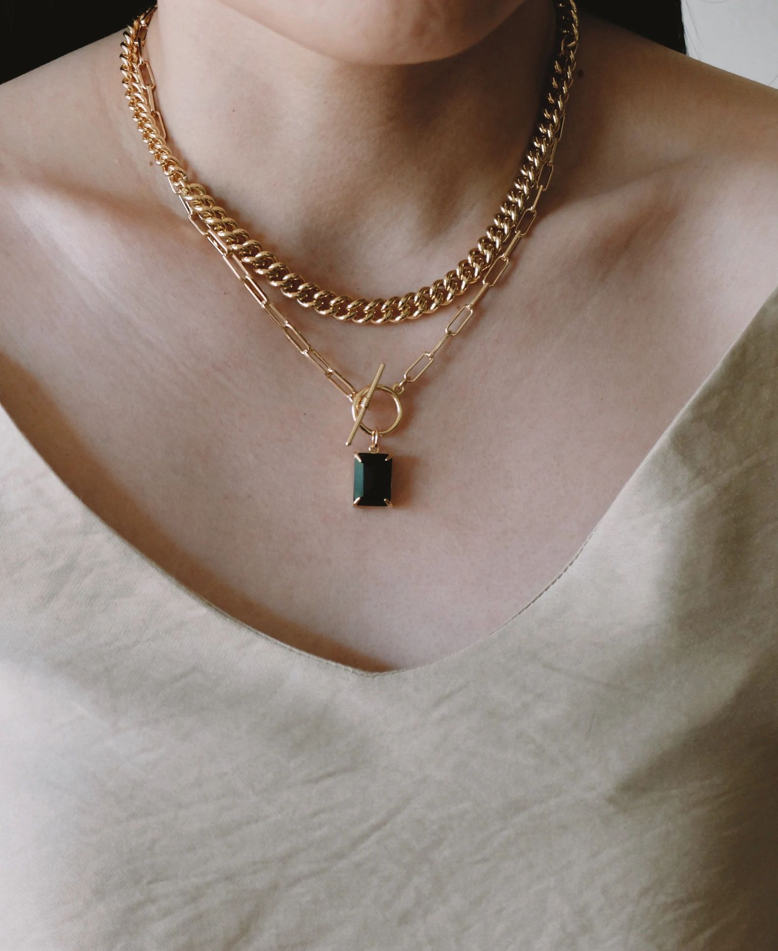 Gemstone Necklace, 18k Gold Filled Chain, Rose Quartz Necklace, Black Onyx Necklace, Gold Link Ch... | Etsy (US)