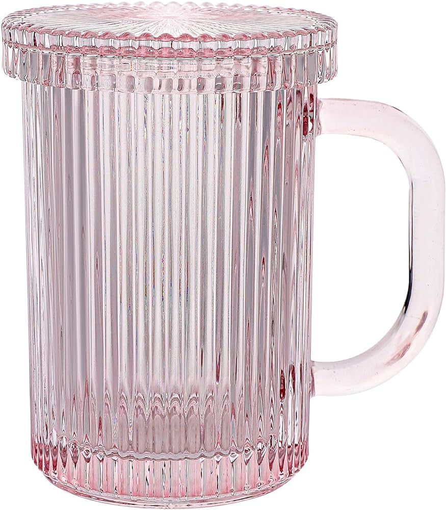Lysenn Pink Glass Coffee Mug - Classic Vertical Stripes Tea Mug - Elegant Coffee Cup with Glass L... | Amazon (US)