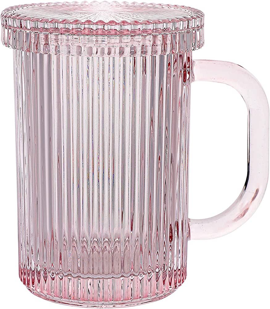 Lysenn Pink Glass Coffee Mug - Classic Vertical Stripes Tea Mug - Elegant Coffee Cup with Glass L... | Amazon (US)