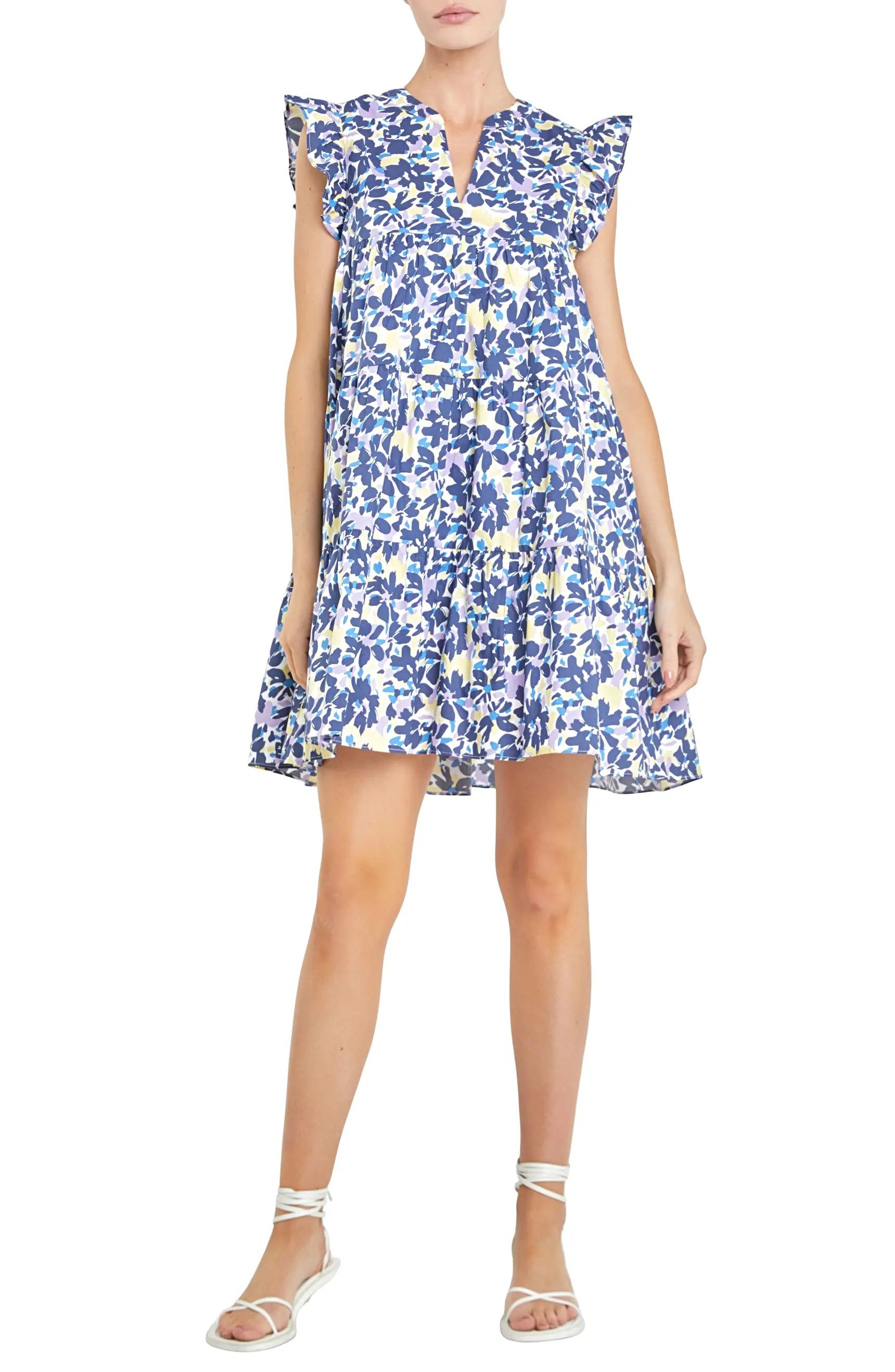 Floral Ruffle Cap Sleeve Babydoll Minidress | Nordstrom