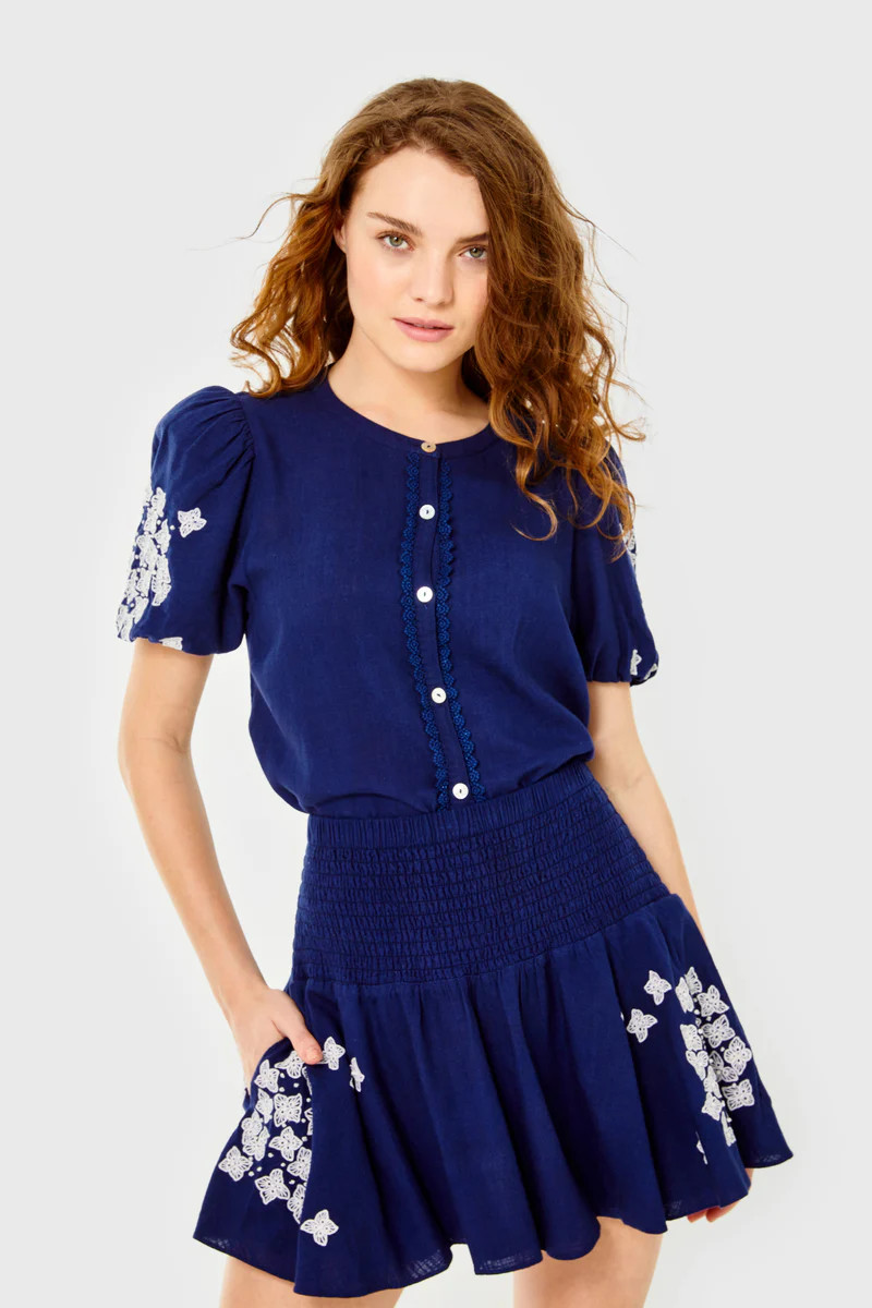 Margot Skirt-Linen-Ocean Cavern | Cartolina